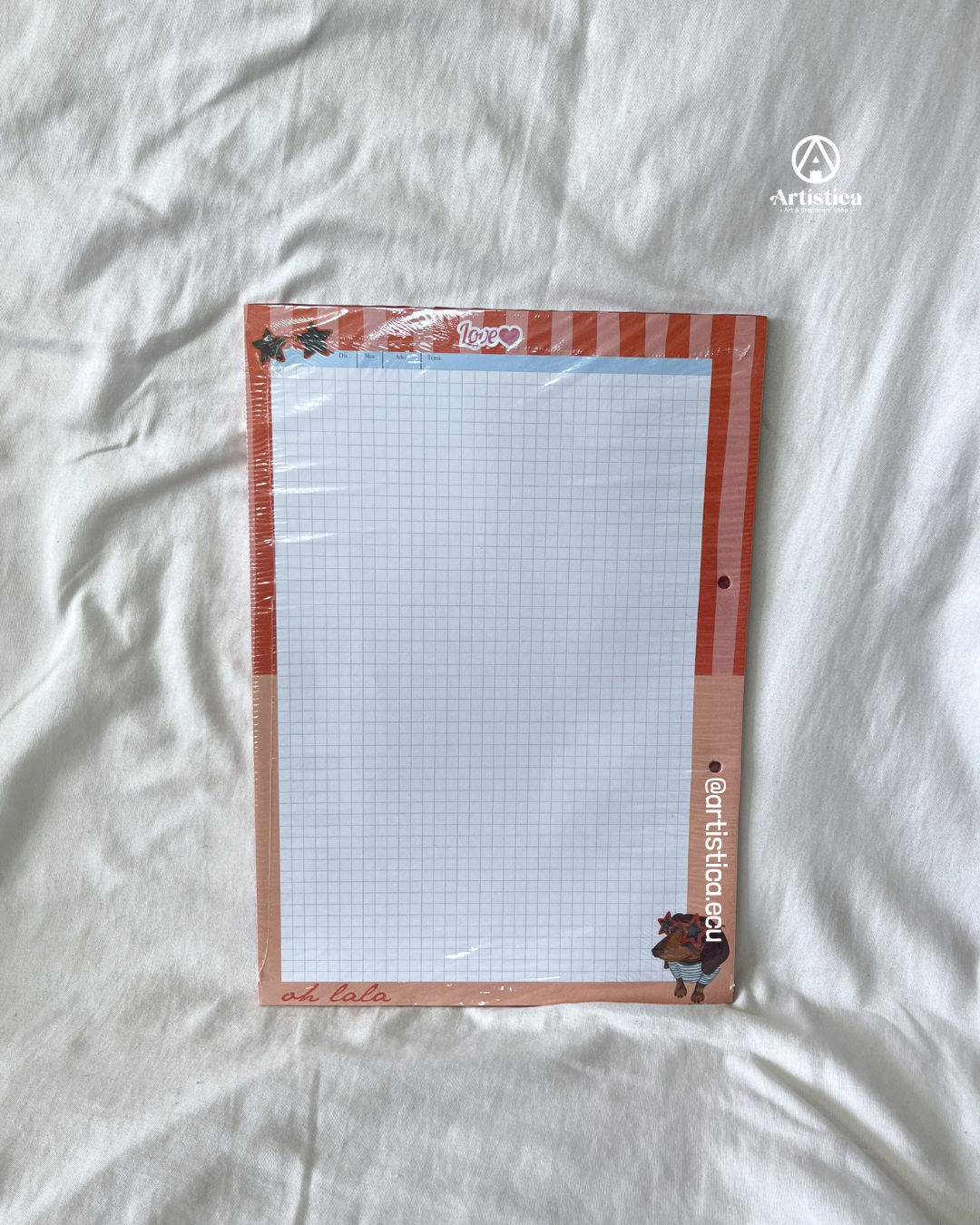 Hojas a cuadros con bordes decorados Love