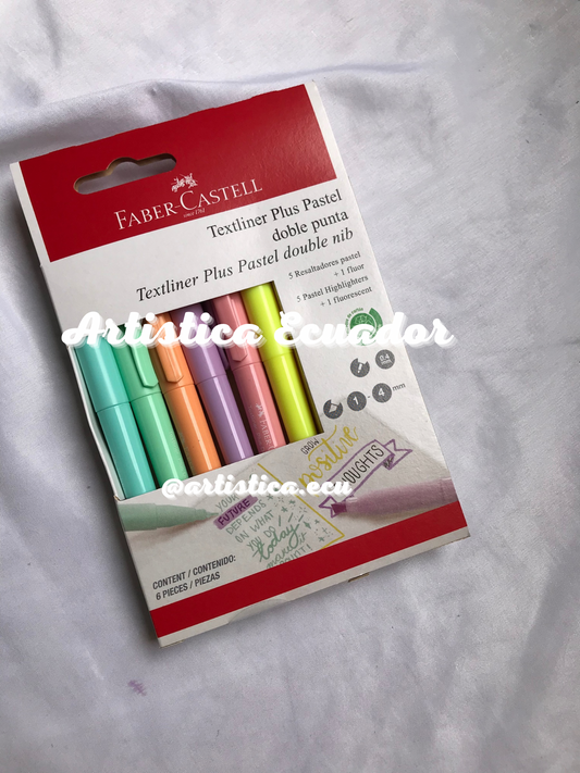 6 Resaltadores tonos pasteles doble punta Faber Castell