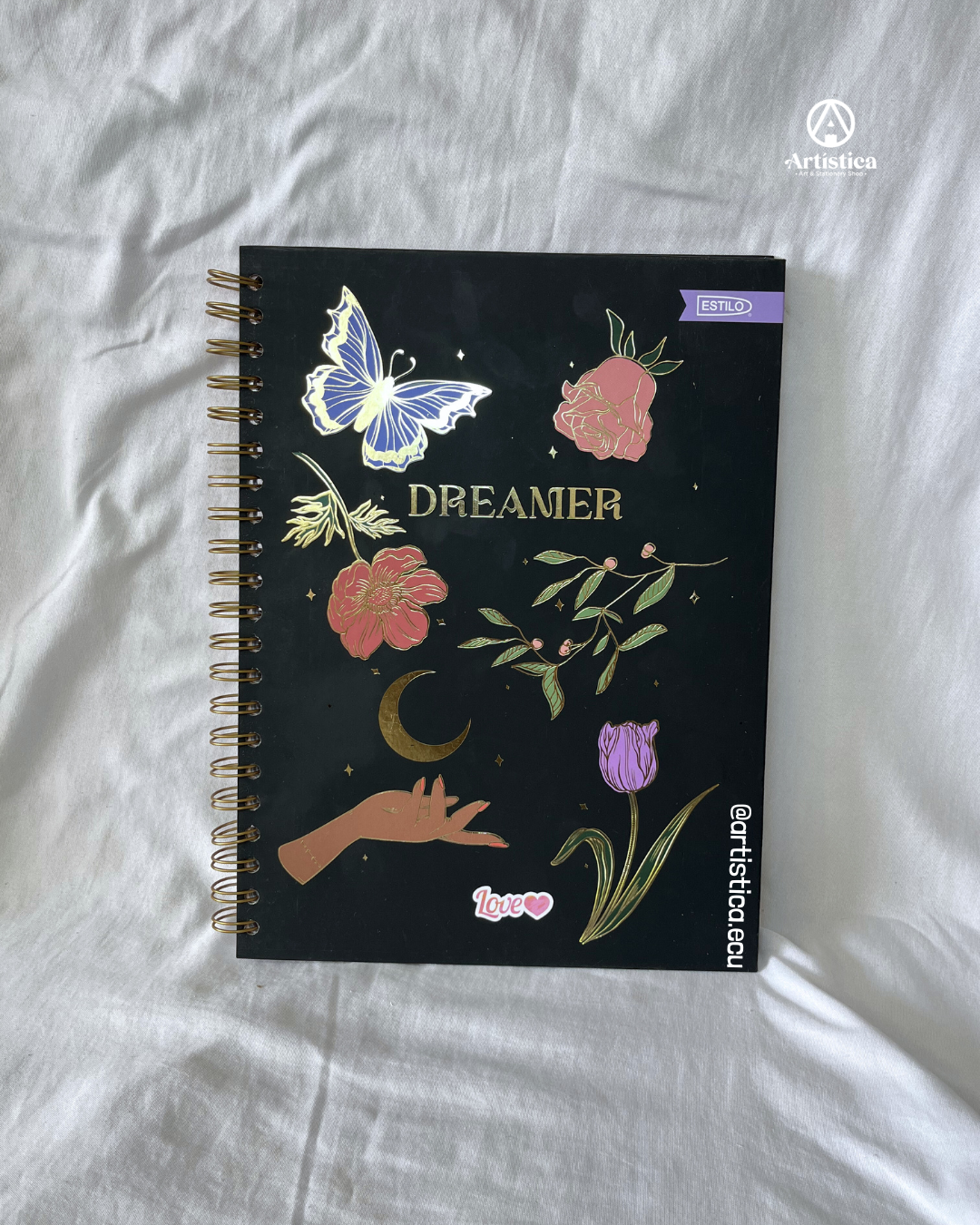 Cuaderno pasta dura cuadros bordes decorados Love