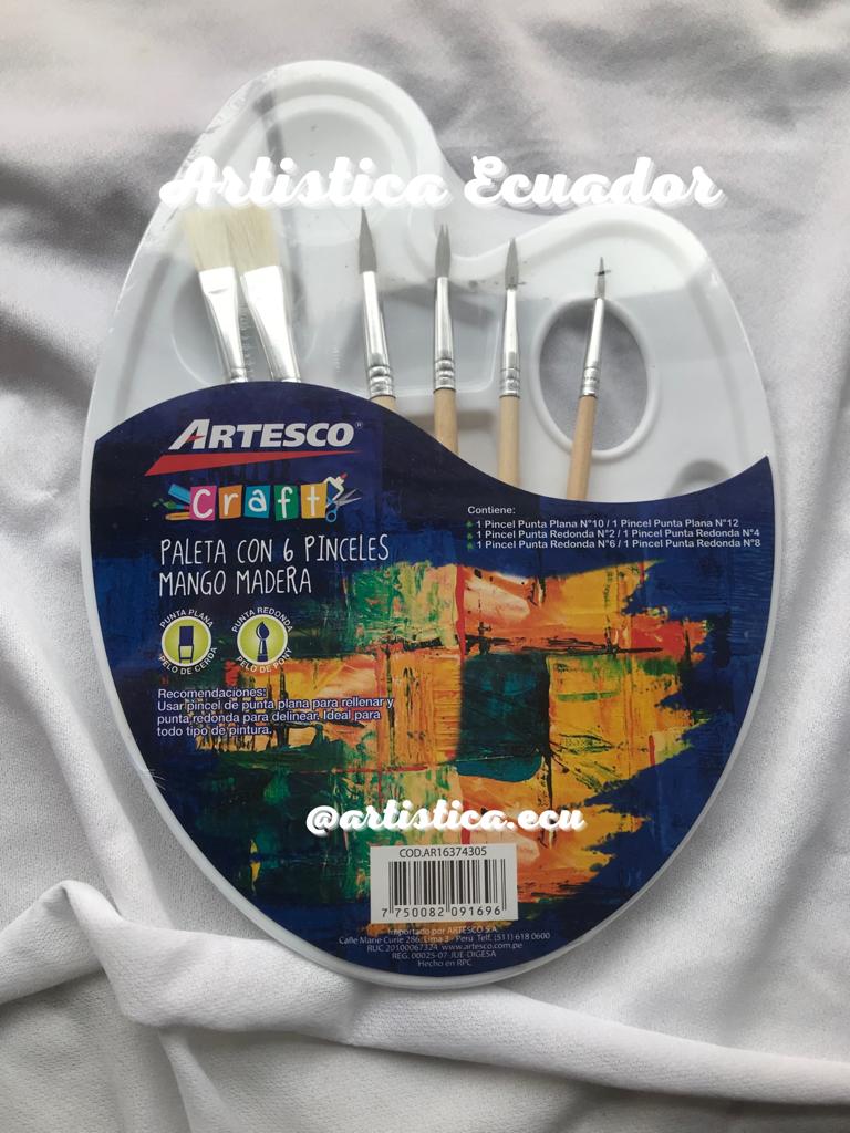 Set 6 pinceles con paleta mezcladora